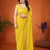 Georgette Saree with Mirror Lace Work Designer Style