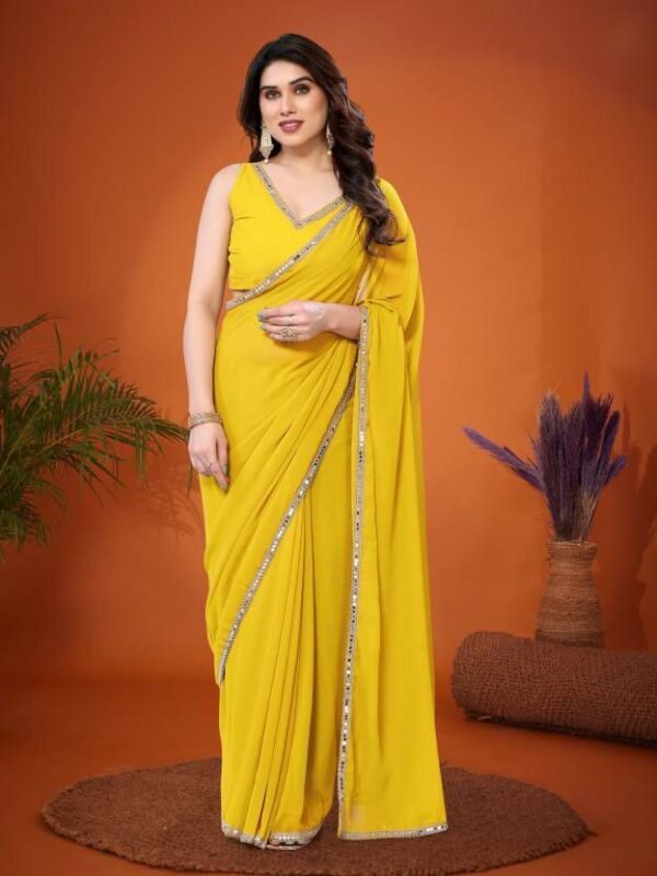 Georgette Saree with Mirror Lace Work Designer Style
