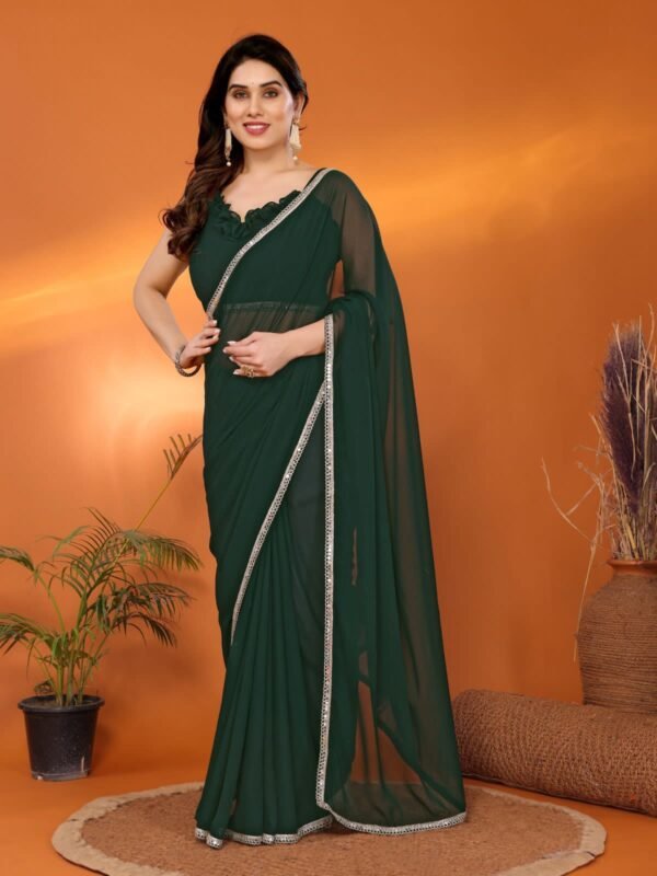 Georgette Saree with Mirror Lace Work Designer Style