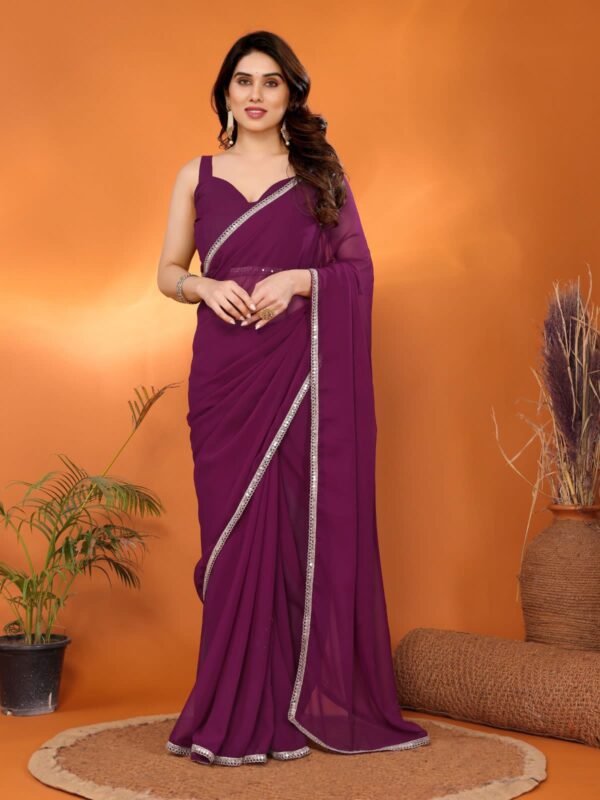 Georgette Saree with Mirror Lace Work Designer Style