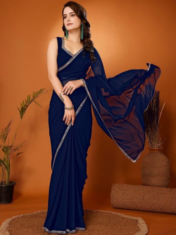 Georgette Saree with Mirror Lace Work Designer Style