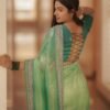 Green Twill Net Sequin Saree with Embroidery Work