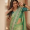 Green Twill Net Sequin Saree with Embroidery Work